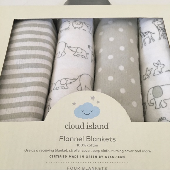 NEW 4 Cotton Flannel Receiving Blankets Polka Dot Stripe Elephant | Cloud Island - Picture 5 of 5